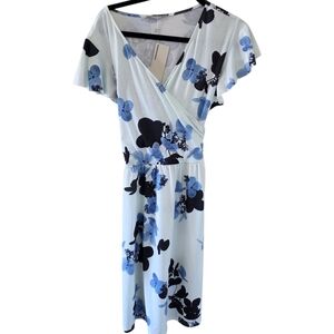 Furnex Floral Wrap Dress.  Blue, Black & White.